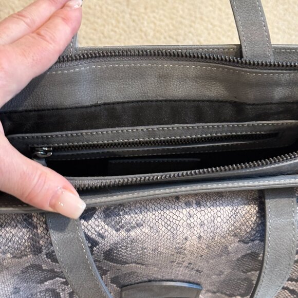 Vittoria Napoli Satchel Bag Purse Grey Nubuck Leather Python Snake Embossed Flap - Picture 7 of 15